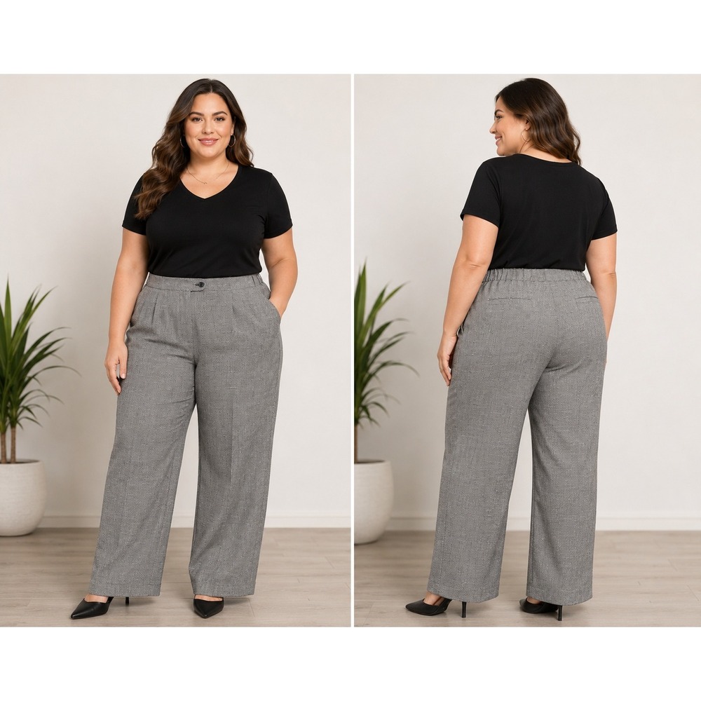 Jones New York Collection Woman Gray Linen Blend Wide Leg Dress Pants Plus 24W